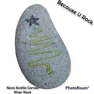 Because U Rock Unique Rock Art Christmas tree N.S. River Rock Carving by@sharcra